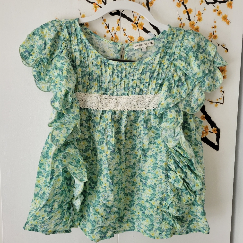 Floral Green Kids Top
